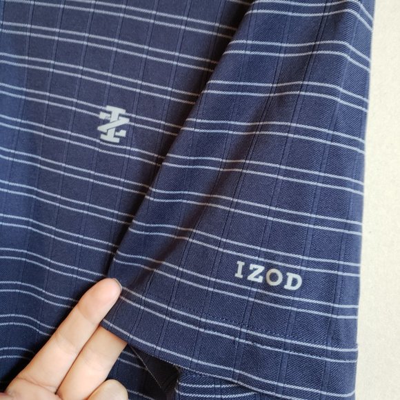 Izod Blue Gray Stripe Short Sleeve Men's Athletic Golf Polo Shirt, size Small - Picture 4 of 11